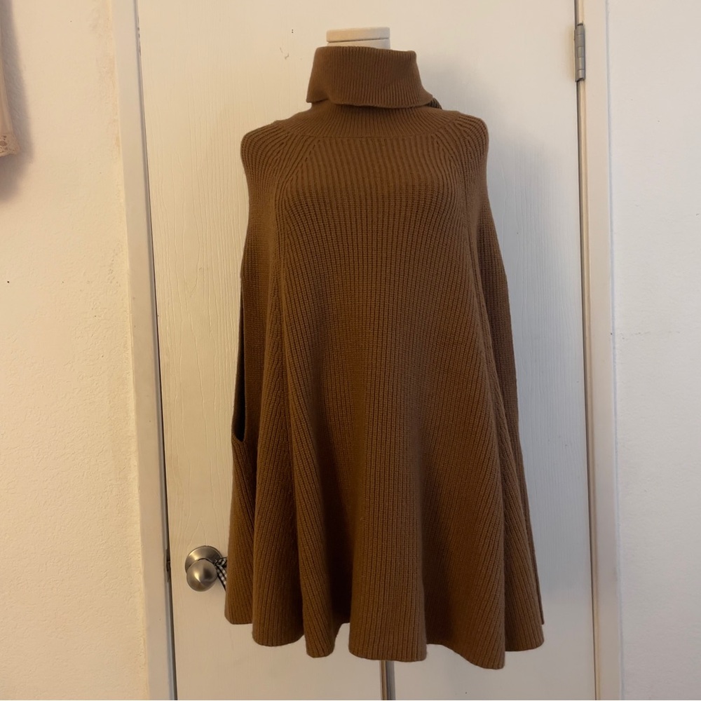 ZARA Knit Sweater Poncho Cape Turtleneck Brown Size Small NWT
